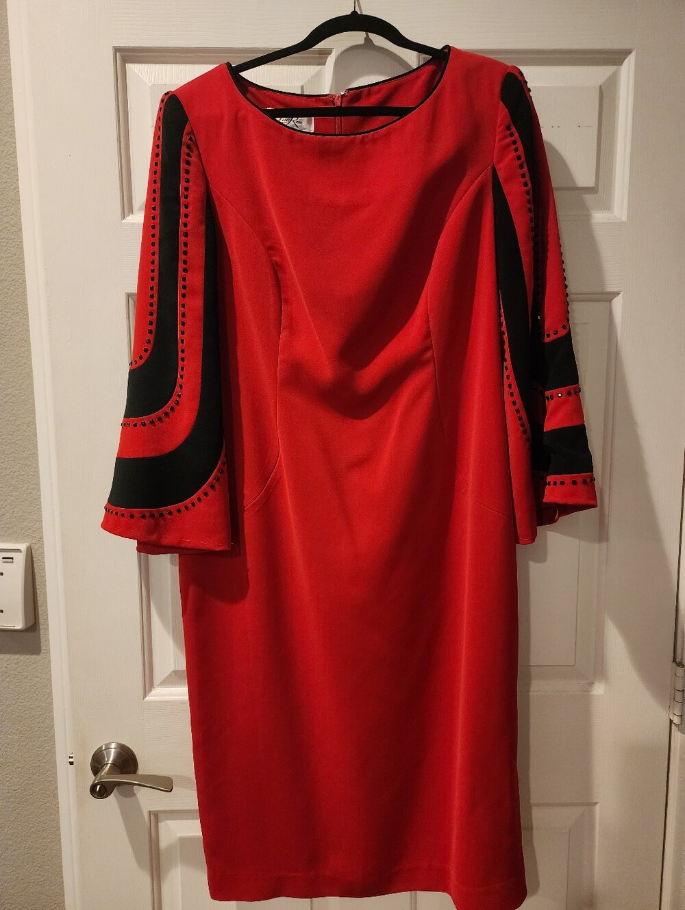 Vintage Lisa Rene Red Church Sheath Dress with Black Accent Sleeves